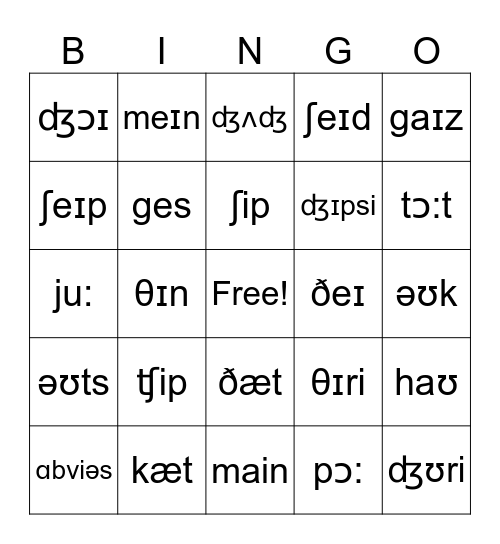 IPA English Phonetics Bingo-3 Bingo Card