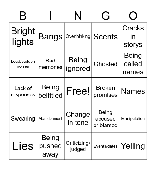 Emotional triggers Bingo Card