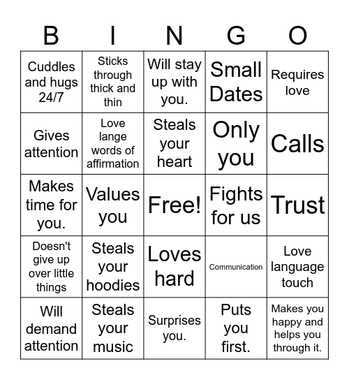 Idea girlfriend Bingo Card