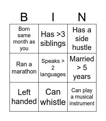 Untitled Bingo Card