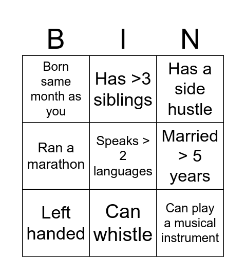Untitled Bingo Card