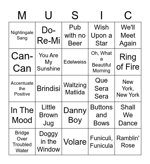 Music Bingo Card