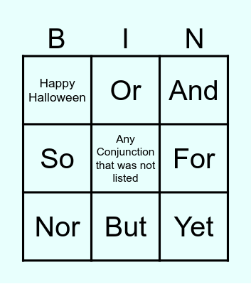 Coordinating Conjunction Bingo Card