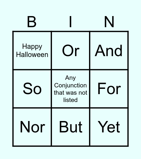 Coordinating Conjunction Bingo Card