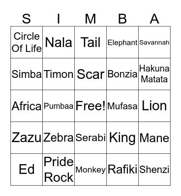 The Lion King! Bingo Card