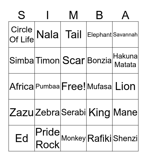 The Lion King! Bingo Card