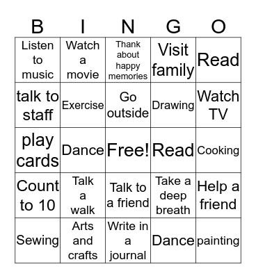 Coping Skills  Bingo Card