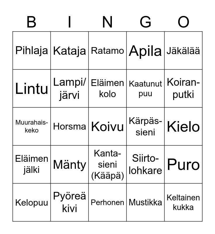 Luontobingo Card