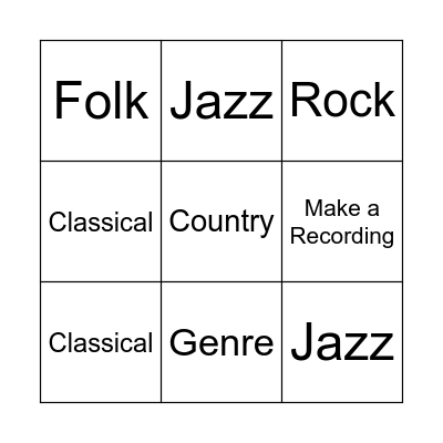 Let's Play Music Bingo Card