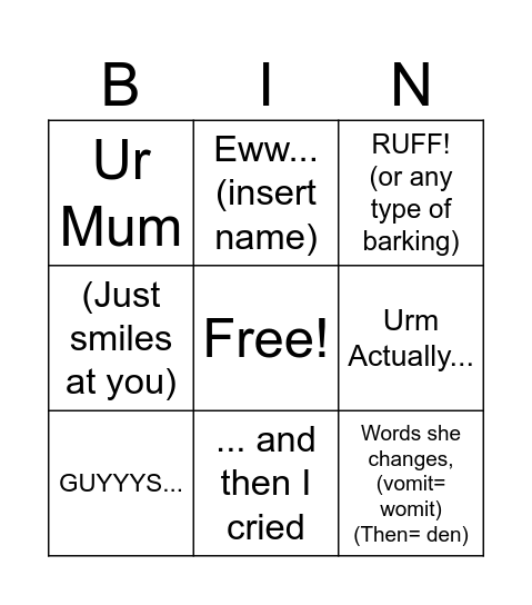 Bella's Bingo Card