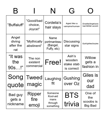 The Rewatcher Bingo Card