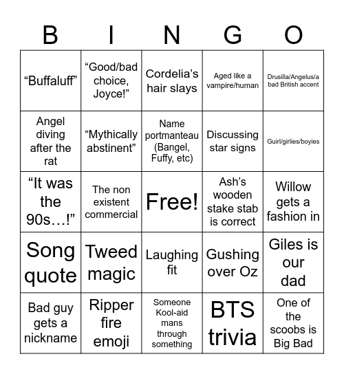 The Rewatcher Bingo Card