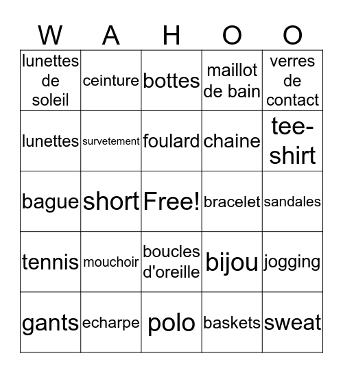 Les Vetements Bingo Card