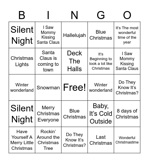 Christmas songs Bingo Card