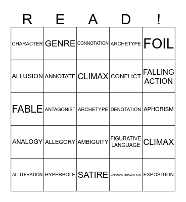 LITERARY TERMS  Bingo Card