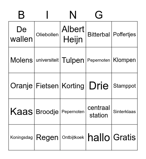 Dutch bingo Card