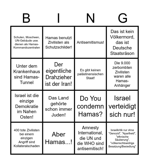 Bullshit-Bingo (Israel-Version) Bingo Card