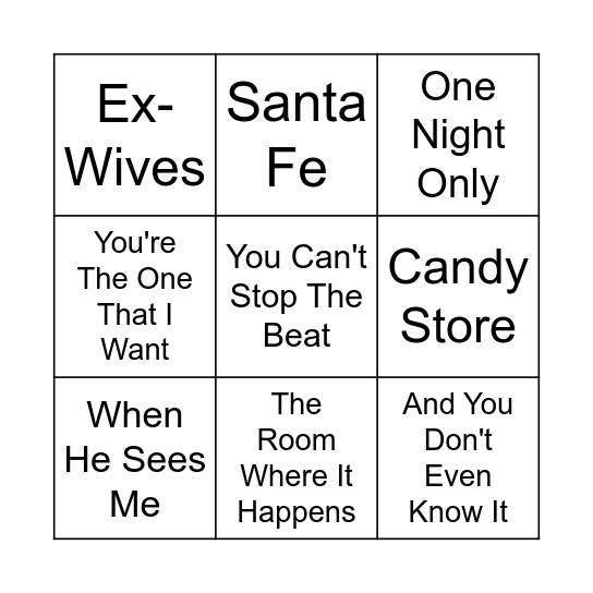 Broadway Bangers Bingo Card