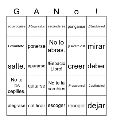 Spanish 2 Bingo Card