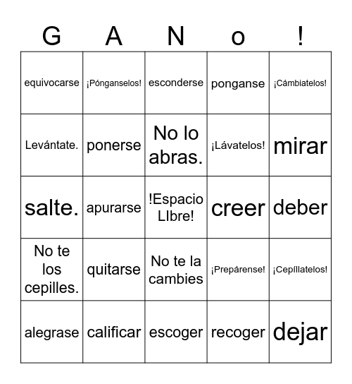Spanish 2 Bingo Card