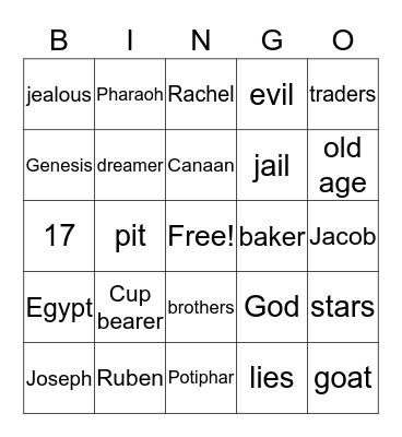 Josephs Coat of Many Colors Bingo Card