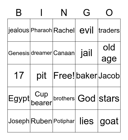 Josephs Coat of Many Colors Bingo Card