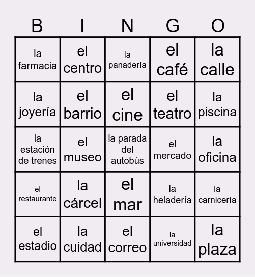 En el pueblo - Around Town Bingo Card