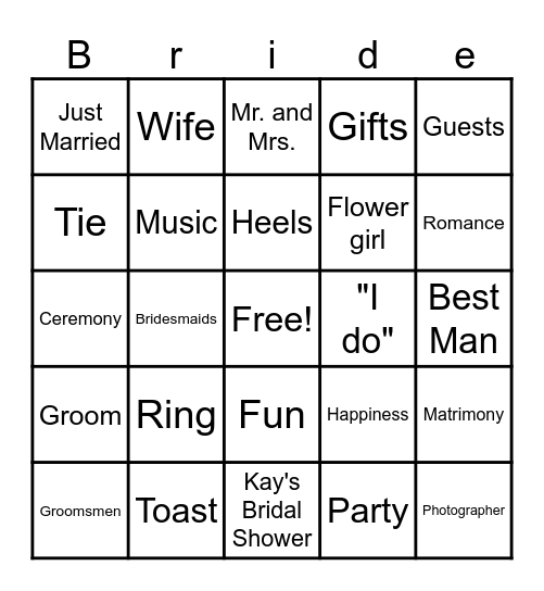 Bridal Bingo Card