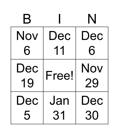 Untitled Bingo Card