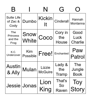 Disney Bingo Card