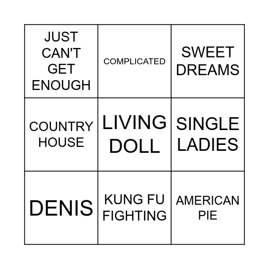 Top Of The Pops Bingo Card