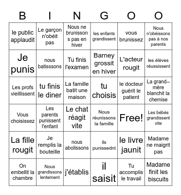 IR verbs Bingo Card