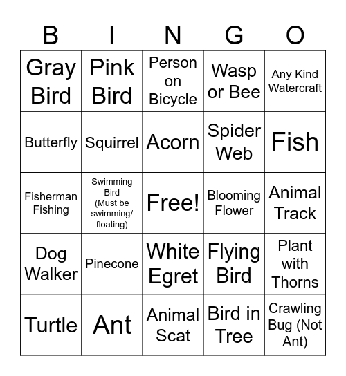 NATURE BINGO Card