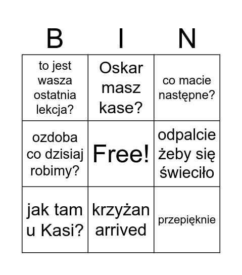 Piotr Sadzhino Bingo Card