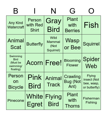 NATURE BINGO Card