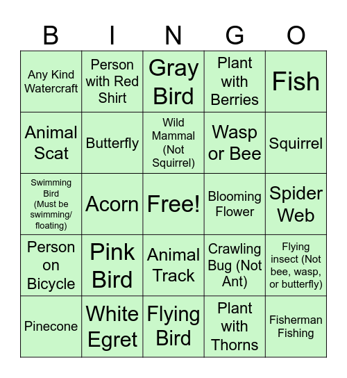 NATURE BINGO Card