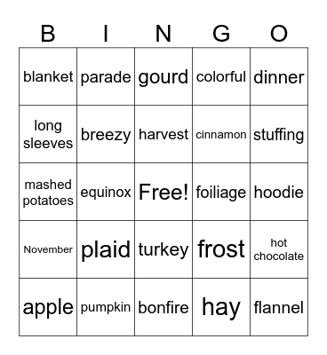 Fall B-I-N-G-O Bingo Card