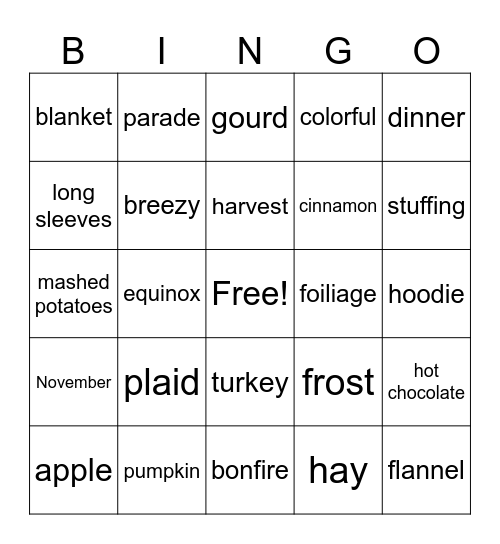 Fall B-I-N-G-O Bingo Card