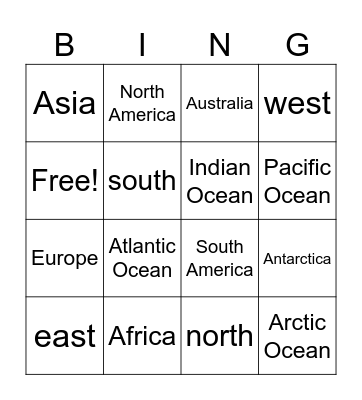 IESS 7 Continents Bingo Card