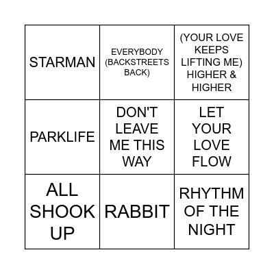 SMASH HITS Bingo Card