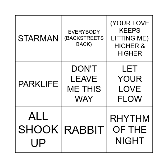 SMASH HITS Bingo Card