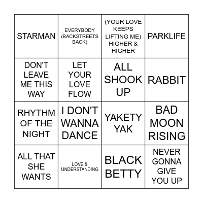 SMASH HITS Bingo Card