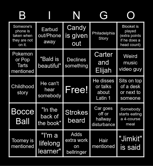 Mr. Hill's Latin Class Bingo Card