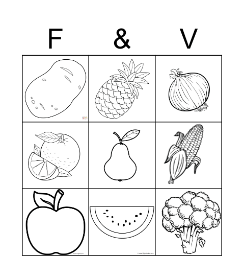 Fruits and Vegetables Bingo Card