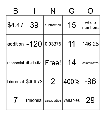Quarter Exam Bingo Card