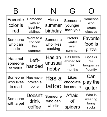 Human Bingo Card