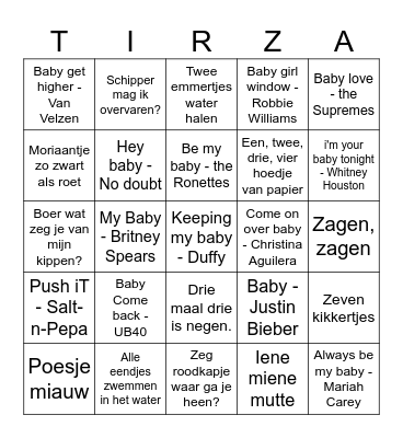 Babyshower Bingo Card