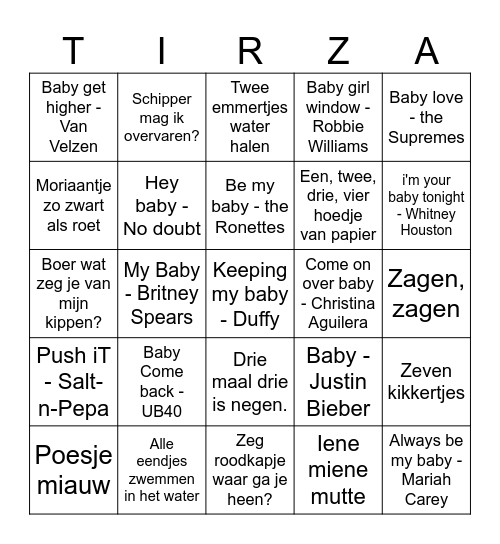 Babyshower Bingo Card