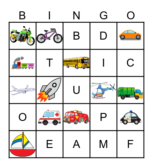 Vehicles Bingo Card