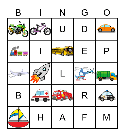 Vehicles Bingo Card